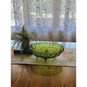 Vintage Oval Green Centerpiece Bowl, Garland Indiana Glass, Colony Harvest